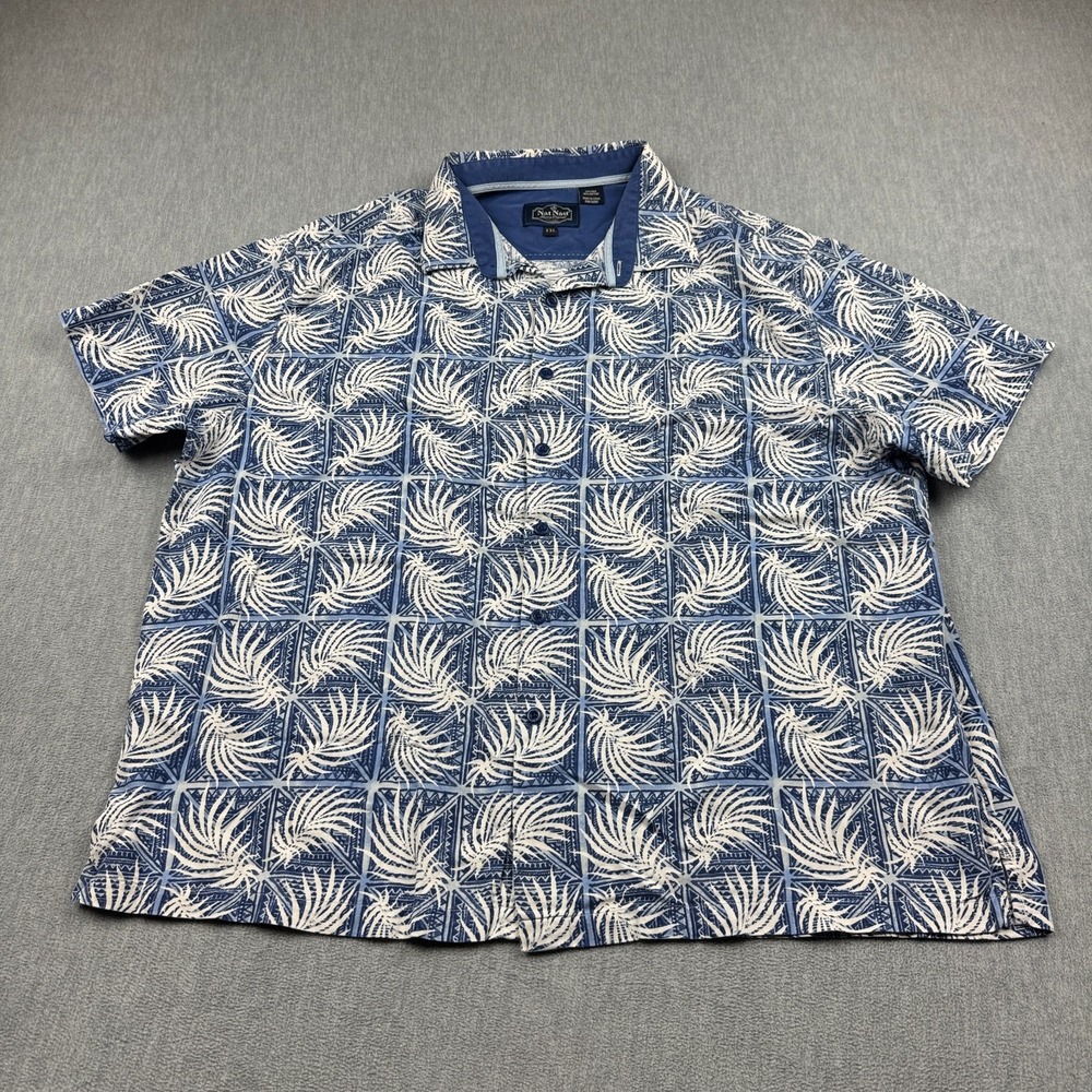 Nat Nast Shirt Mens 2XL Blue Floral Silk Blend Neat Camp Button Up‎ Short Sleeve